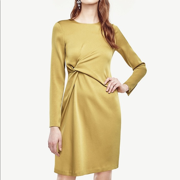 Ann Taylor petite Triacetate olive mist Twist shift dress-2P - Picture 1 of 9